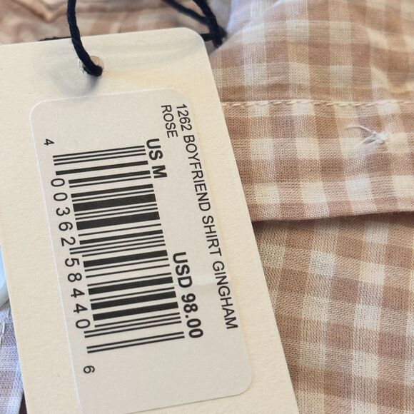 Unsubscribed Boyfriend Shirt Rose Gingham Check Size M – 100% Cotton – NWT $98 - Picture 12 of 14